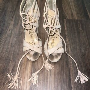 Sam Edelman Beige Lace-Up Heels